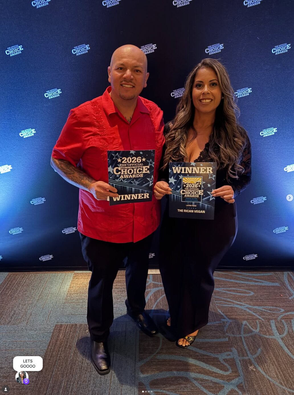 Aria and Josh with The Rican Vegan’s 2026 awards
